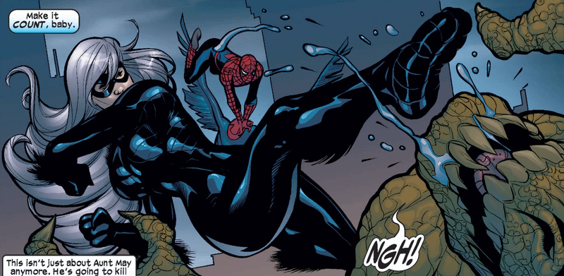 Felicia Hardy's Black Cat kicking The Lizard.