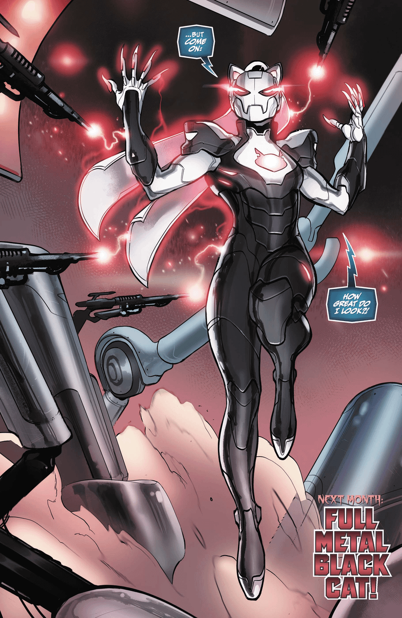 Felicia Hardy remotely piloting her Iron Cat armor.