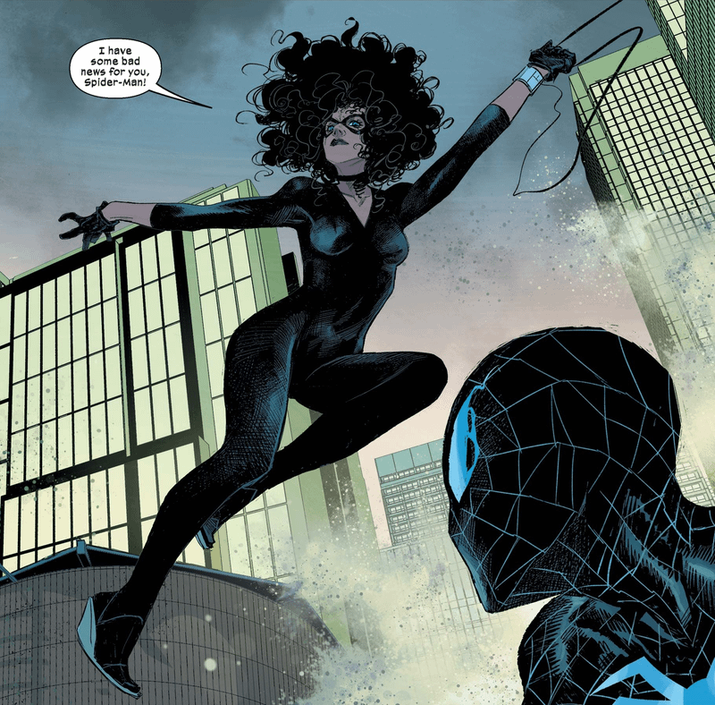 Felicia Hardy's Black Cat in the Ultimate Universe meeting Peter Parker's son.