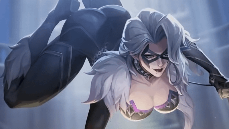 Marvel Rivals' Black Cat hanging from the ceiling.