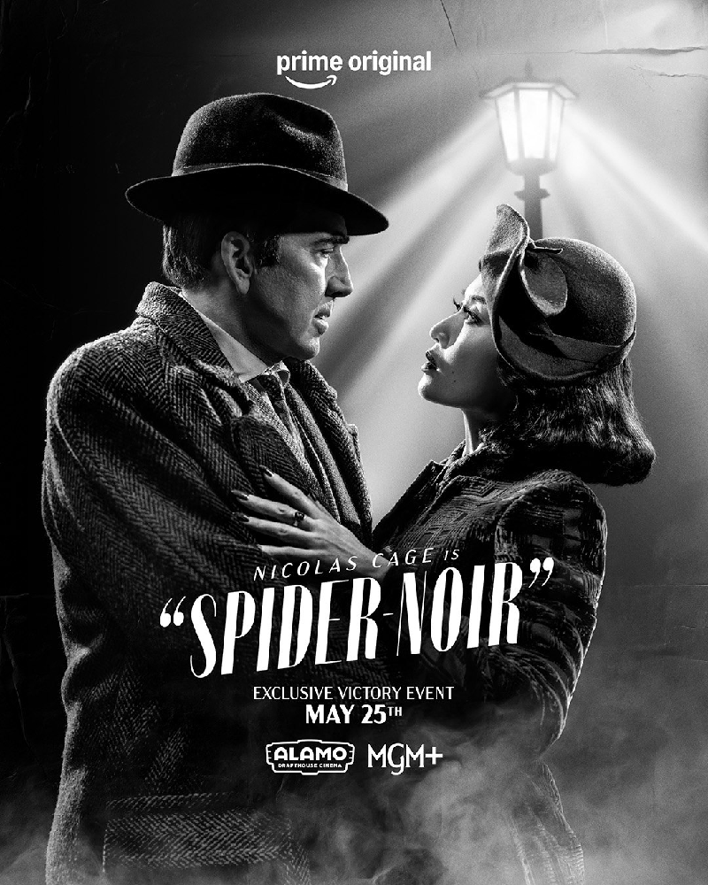 Ben Reilly and Cat Hardy embrace each other in Spider-Noir promo poster.