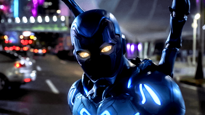 Blue Beetle suited up in live action.