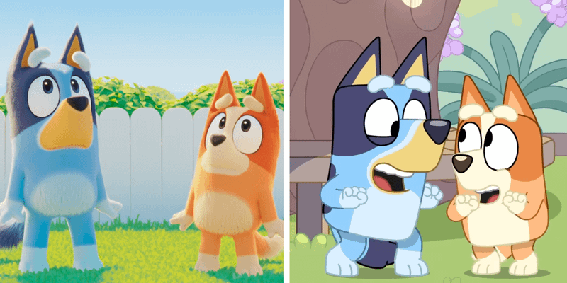 Bluey and Bing in the Bluey Movie versus Bluey and Bingo in Bluey series.