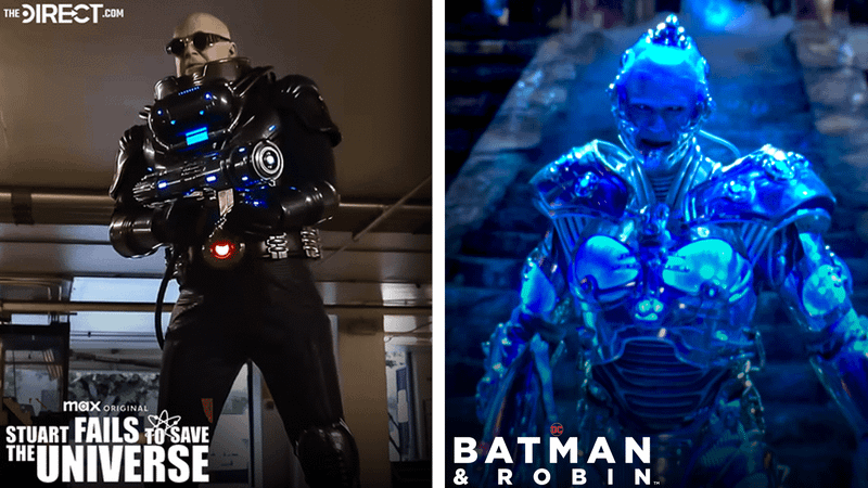 Mr. Freeze using his cold gun in Stuart Fails to Save the Universe, Arnold Schwarzenegger in Batman & Robin