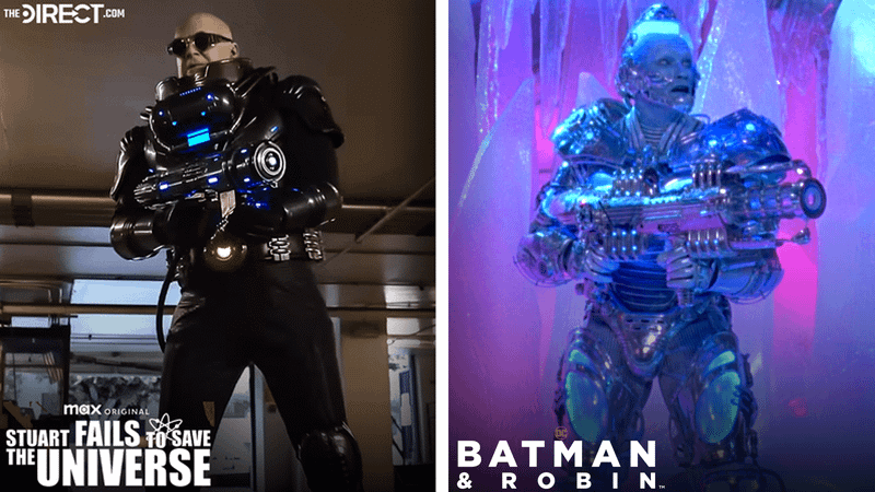 Mr. Freeze using his cold gun in Stuart Fails to Save the Universe, Arnold Schwarzenegger in Batman & Robin