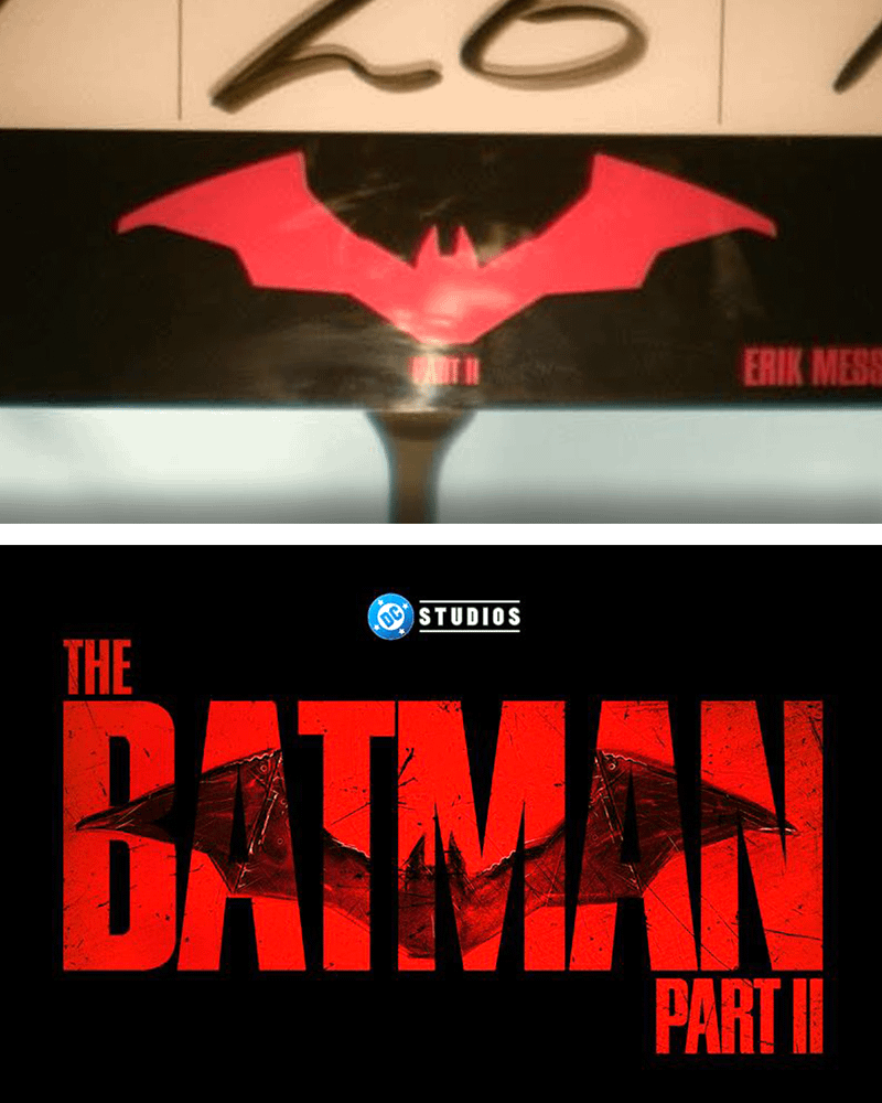 The Batman Part 2 slate compared with the Batman Part 2 official logo.
