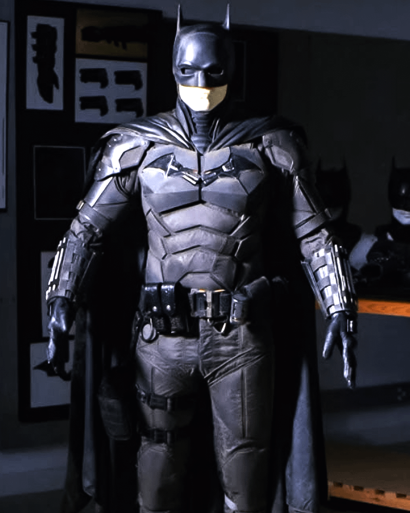 Theater standee for Robert Pattinson's Bat suit.