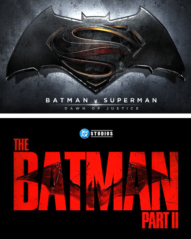 Batman v Superman movie logo compared with The Batman Part 2 logo.