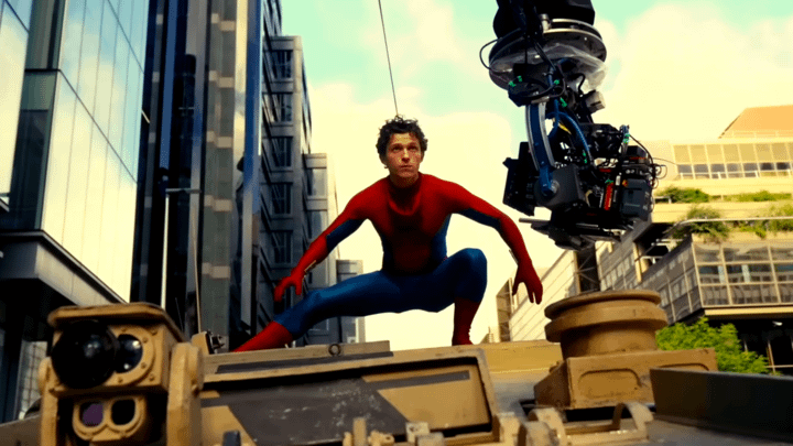 Tom Holland as Spider-Man filming Spider-Man: Brand New Day