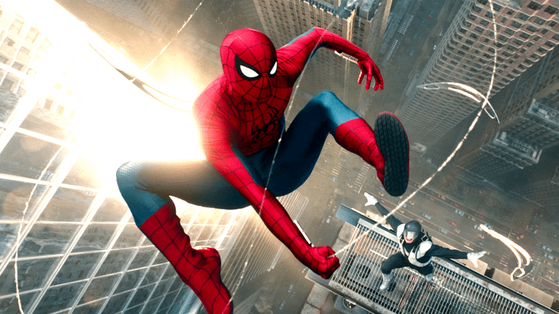 Tom Holland's Spider-Man swinging in Brand New Day.