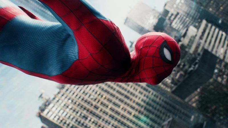 Spider-Man nose diving into action.