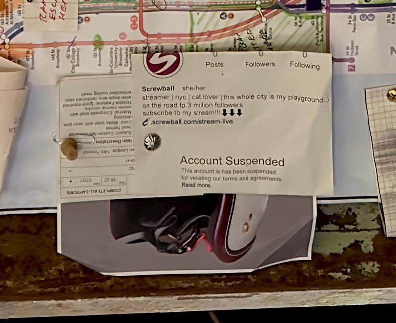 Crime board with social media profile for Screwball in 'Spider-Man: Brand New Day.'