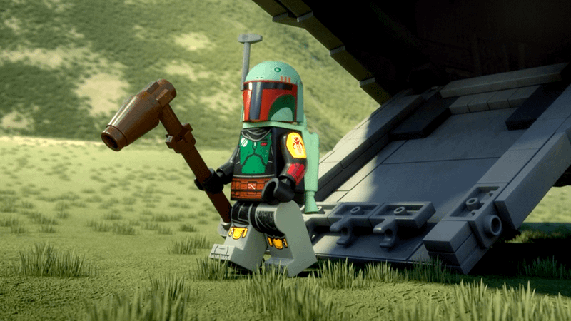 LEGO Boba Fett stepping off his ship in 'LEGO Star Wars: The Mandalorian.'