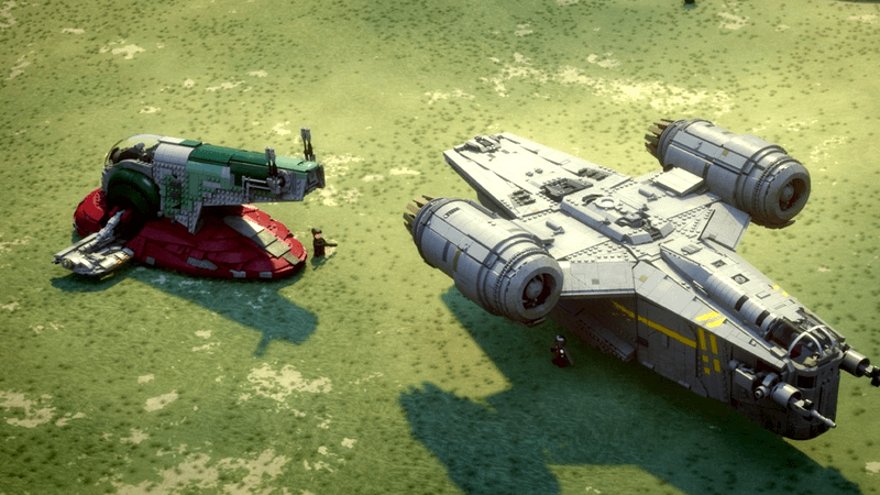 Boba Fett and the Mandalorian's ships in 'LEGO Star Wars: The Mandalorian.'