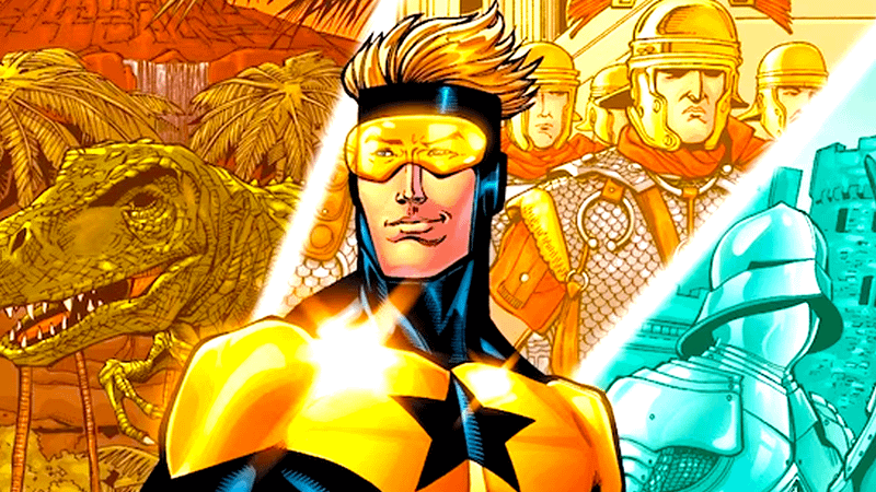 Booster Gold in his full costume in DC Comics