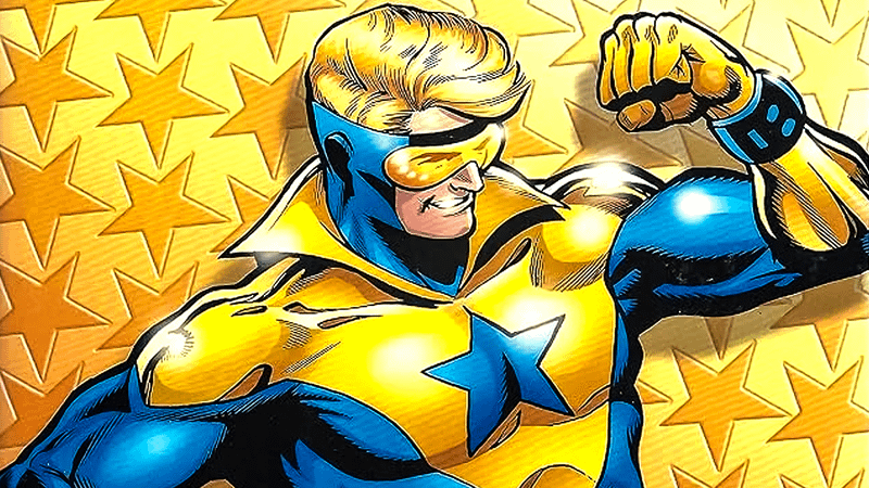 Booster Gold flexing in DC Comics.
