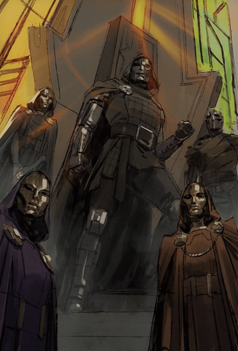 Avengers Doomsday concept art, Doctor Doom with Latverian witches and Boris.