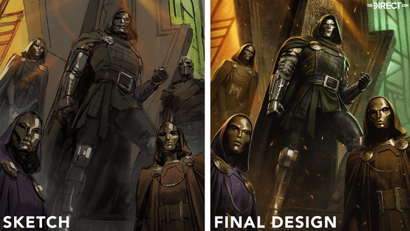 Avengers Doomsday concept art, Doctor Doom with Latverian witches and Boris vs without.