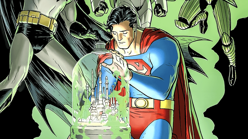 Superman looking at Kandor in the comics.