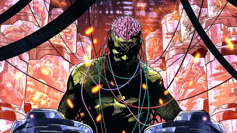 Brainiac with wires connected to him in the comics.