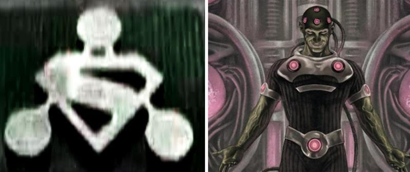 Superman Brianiac logo alongside Brainiac in DC Comics.