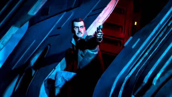 Captain Lawson pointing a gun in Maul - Shadow Lord.