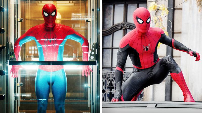 Spider-Man suits from Brand New Day compared to No Way Home.