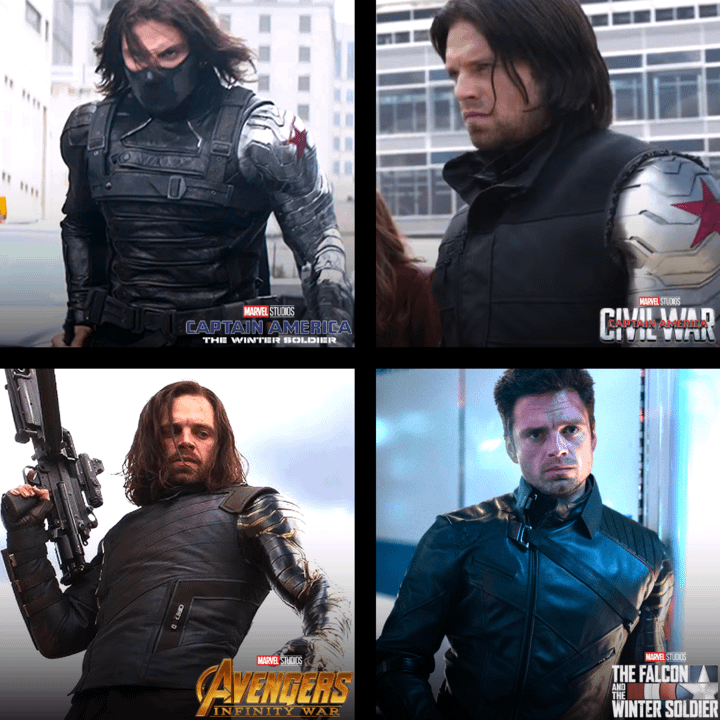 Bucky Barnes from Captain America: The Winter Soldier, Captain America: Civil War, Avengers: Infinity War, and The Falcon and the Winter Soldier.