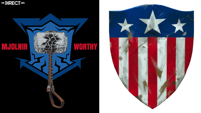 Steve Rogers, Mjolnir Worthy logo, old World War 2 Captain America shield.