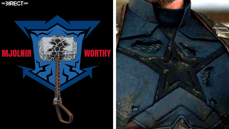 Steve Rogers, Mjolnir Worthy logo, Infinity War suit logo.