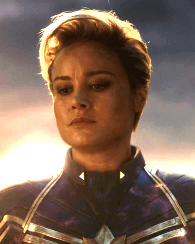 Brie Larson as Captain Marvel with short hair in Avengers: Endgame