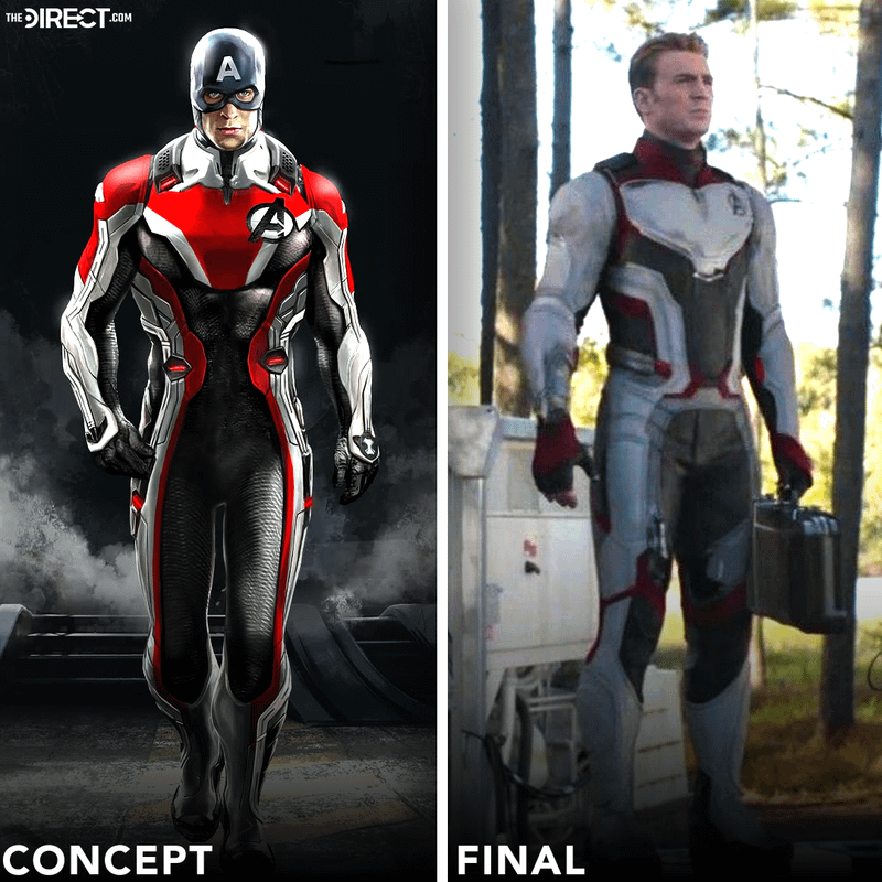 concept art of time heist suit for Chris Evans' Captain America from Avengers: Endgame, final design of time heist suit for Chris Evans' Captain America from Avengers: Endgame