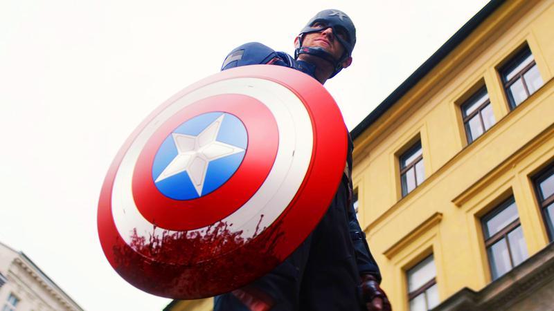 John Walker with a bloody shield.