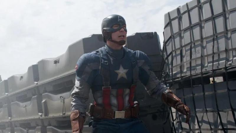 Captain America wearing his old costume in The Winter Soldier.
