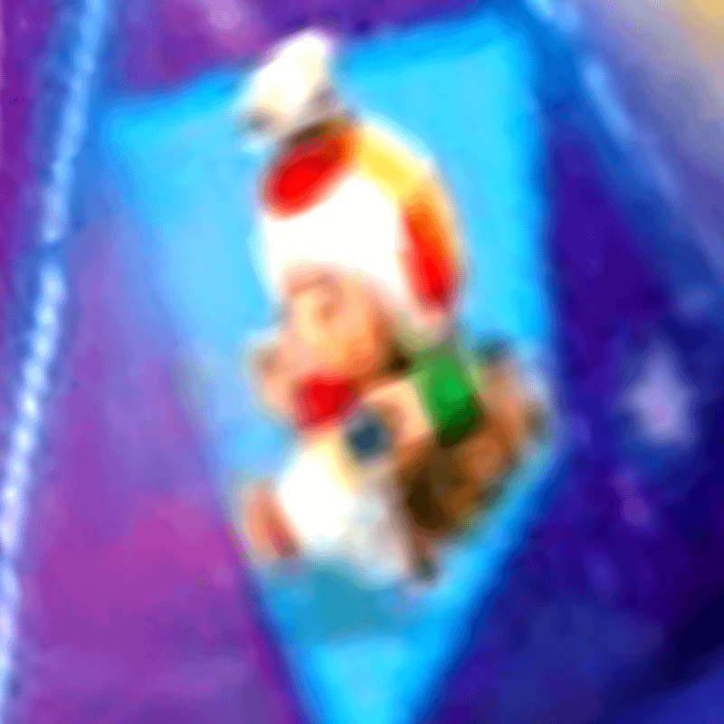 A blurry first look at Toad with his head light.