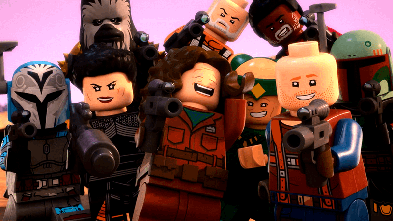 LEGO Star Wars The Mandalorian special, characters together, Dorian Shard ending fight.