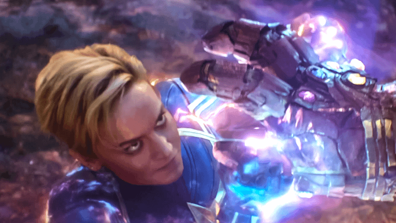 Captain Marvel holding back Thanos in Avengers: Infinity War.