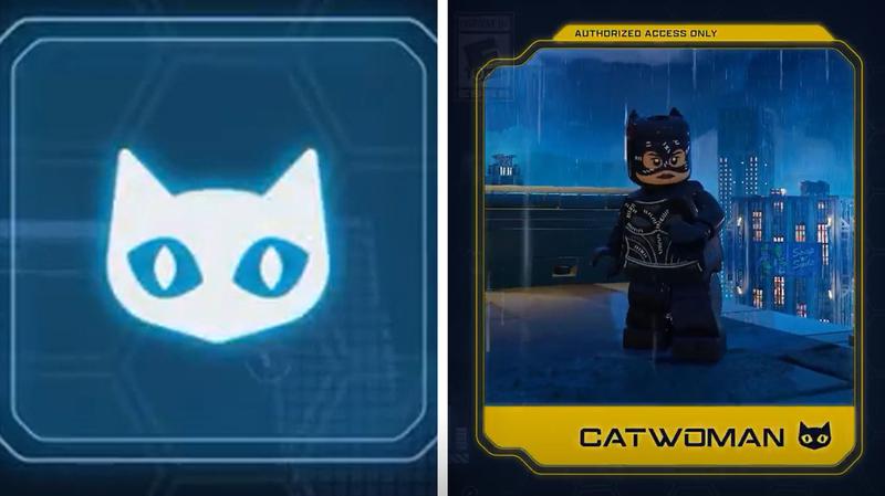 Catwoman logo and LEGO Catwoman.