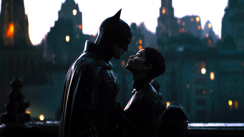 The Batman and Catwoman kiss at ending.