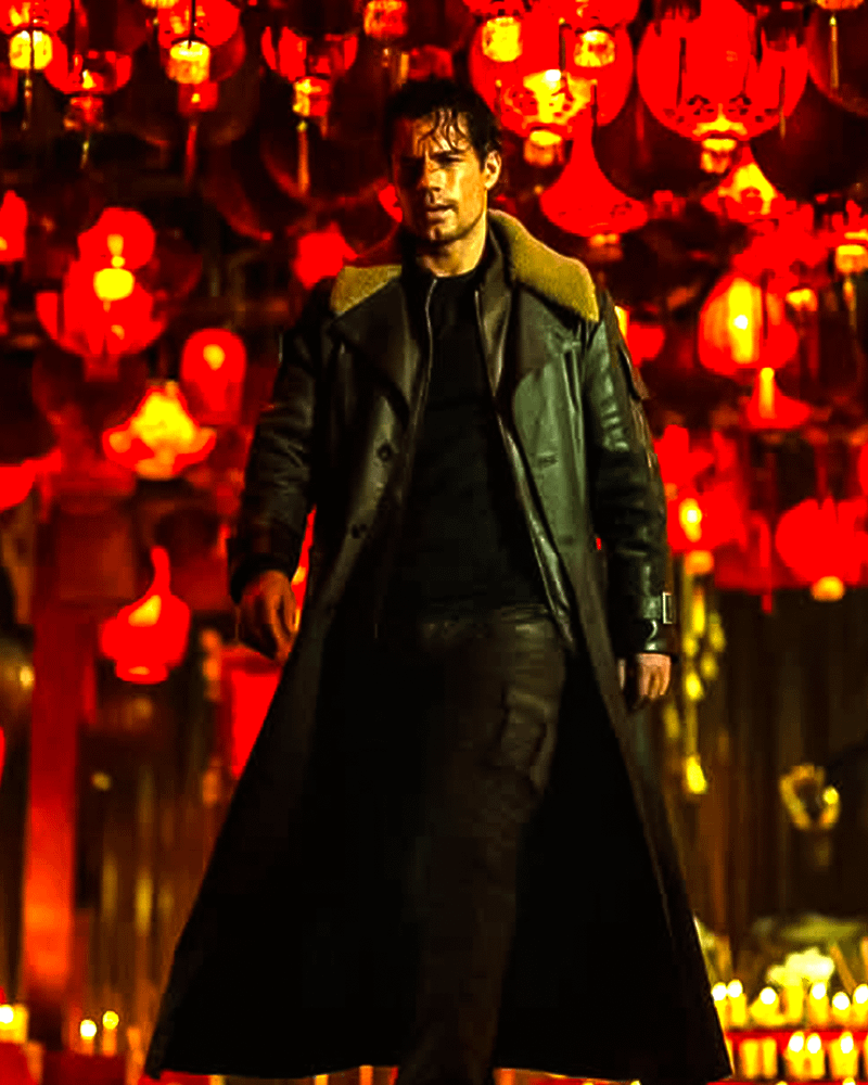 Henry Cavill as Highlander with red lanterns and candles behind him.