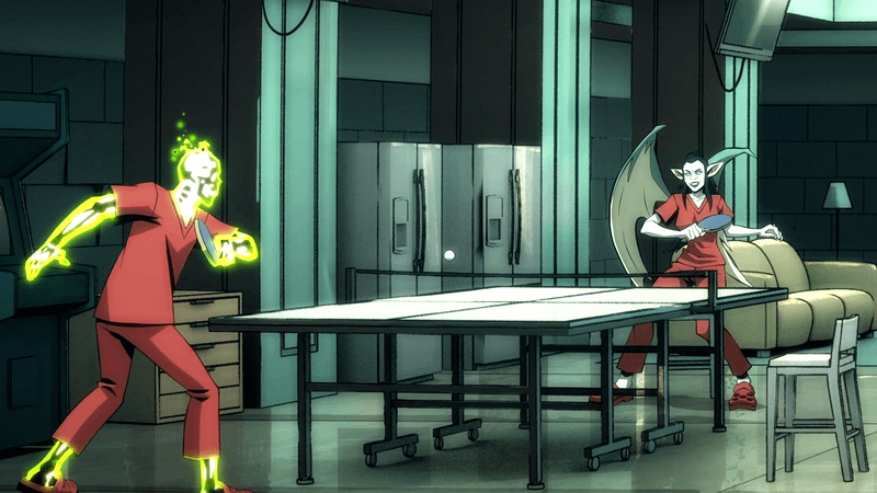 Doctor Phosphorus playing table tennis with Nosferata.