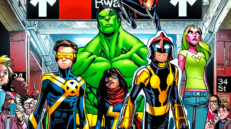 Cyclops, Hulkling, Ms. Marvel, Nova, and Vivian Vision from Marvel Comics 