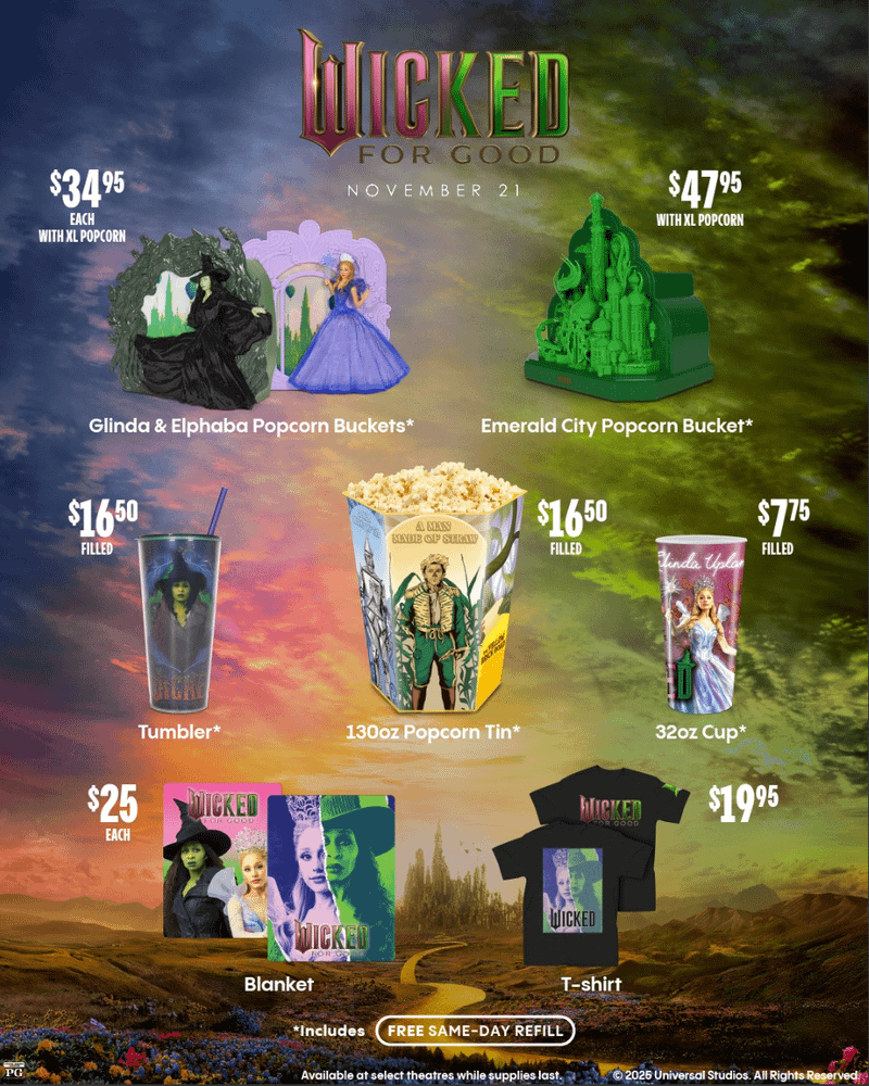 Wicked For Good, Cinemark Merch and Popcorn Buckets