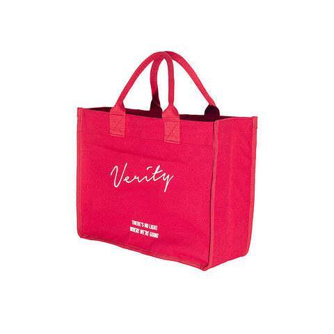 The red Verity tote bag from Cinemark.