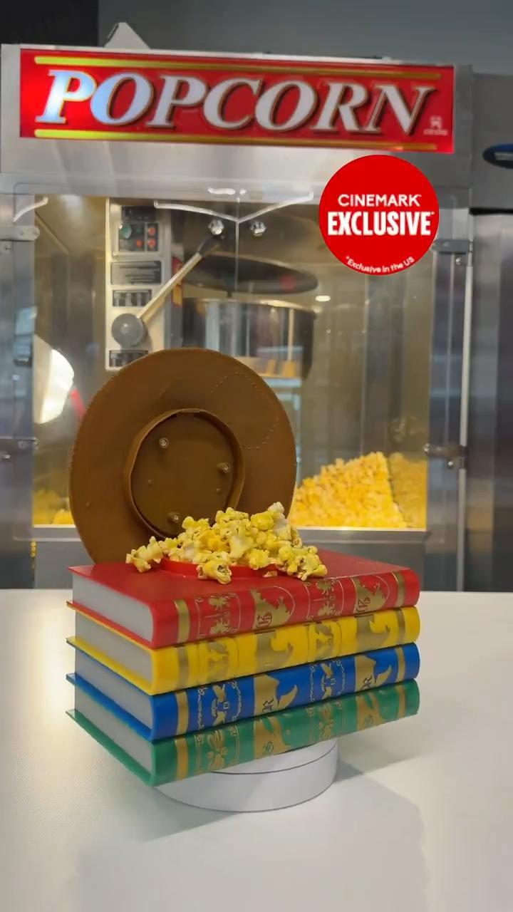 Cinemark, Harry Potter popcorn bucket, sorting hat and books, open.