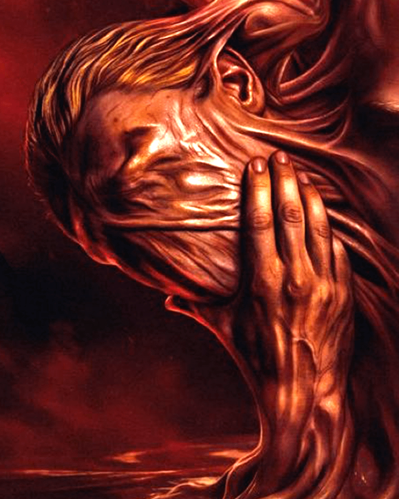 Matt Hagen clenching his melting face.