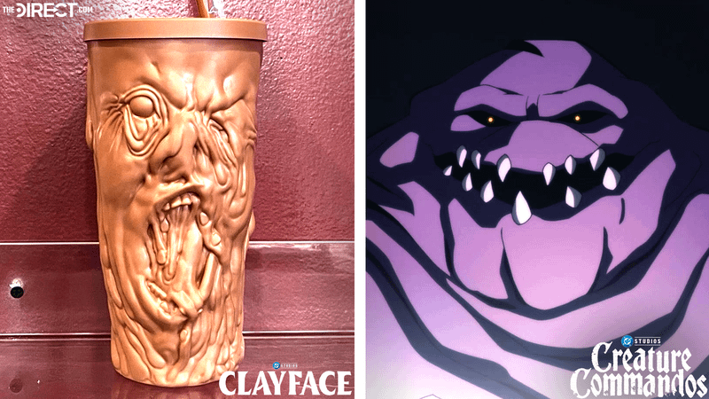 Clayface drink cup versus Creature Commandos design.