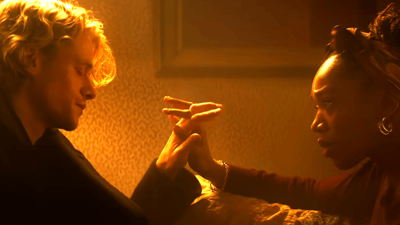 Tom Rhys Harries' Matt Hagen and Naomi Ackie's Dr. Caitlin Corr in Clayface.
