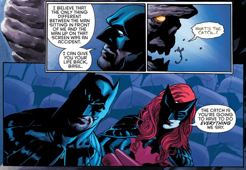Batman and Batwoman recruiting Basil Karlo's Clayface in Detective Comics #934.
