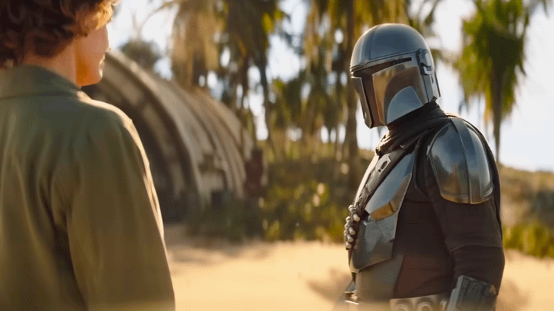 Colonel Ward and Din Djarin in The Mandalorian & Grogu.